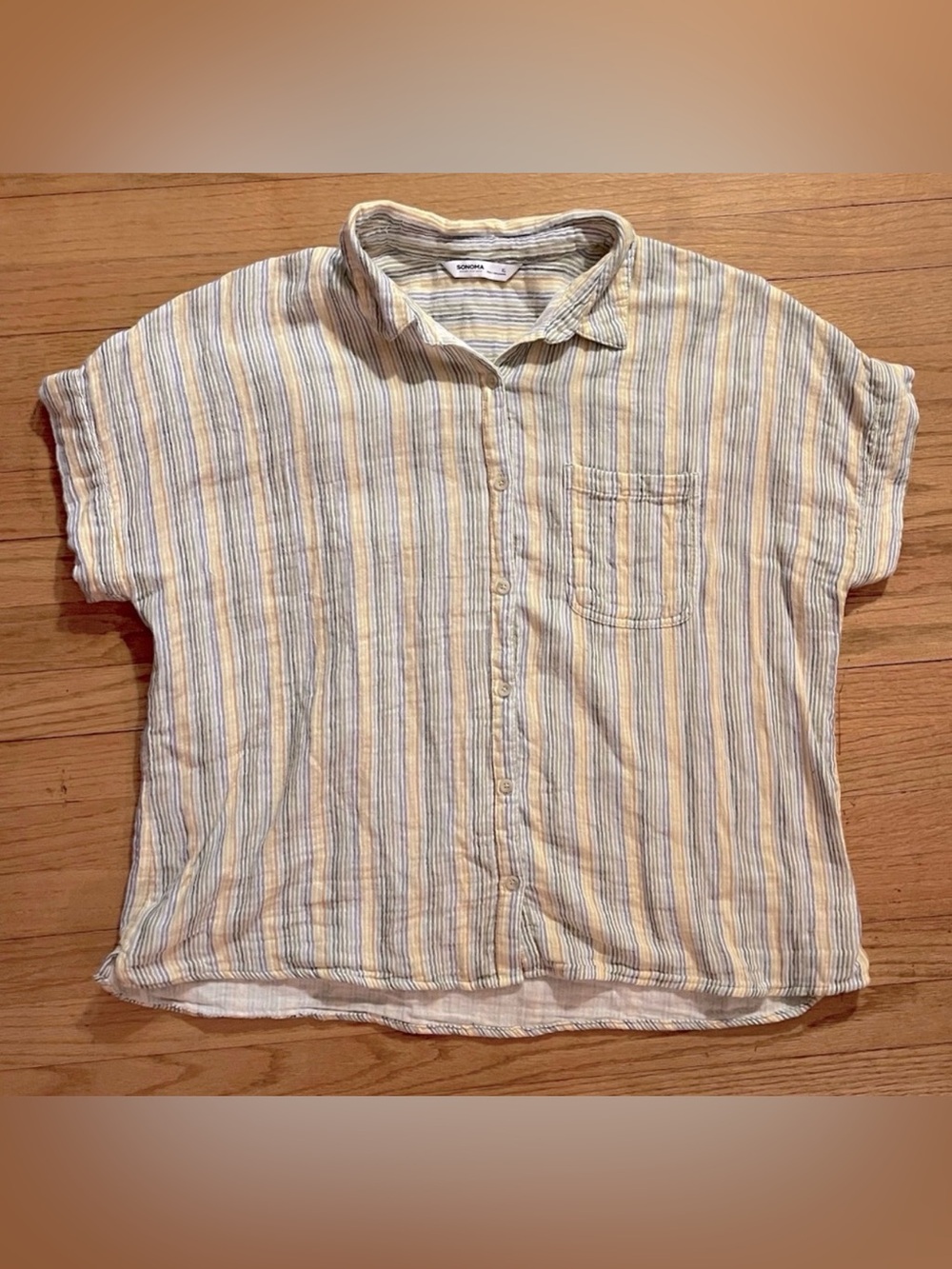 Soft Sunny Stripe Button Down Top